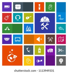 Modern, simple, colorful vector icon set with call, travel, helmet, brush, flower, phone, industry, hygiene, builder, floral, sound, care, tree, holiday, label, exploration, landscape, air, mute icons