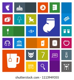 Modern, simple, colorful vector icon set with book, space, newborn, bonfire, fiction, bucket, ice, fireplace, wrench, baby, summer, paper, warm, tea, music, brochure, flame, drink, time, ufo icons