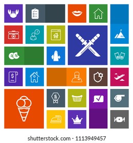 Modern, simple, colorful vector icon set with place, flight, cookie, seafood, plane, airplane, hospitality, underwater, ice, kit, japanese, market, basket, crab, lollipop, weapon, award, sword icons