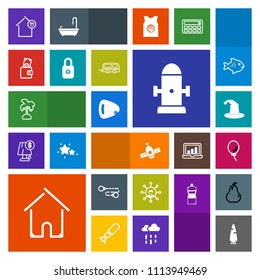 Modern, simple, colorful vector icon set with hat, landlord, technology, house, holiday, architecture, estate, white, display, space, home, purse, dollar, nature, money, chain, building, fresh icons