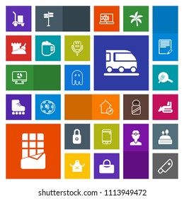 Modern, simple, colorful vector icon set with infographic, home, food, cooking, delivery, cargo, transport, equipment, halloween, knife, pan, technology, lock, phone, cell, scary, kitchen, house icons