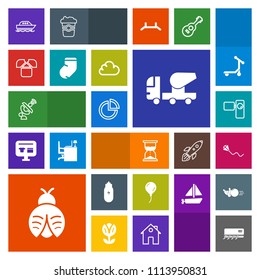 Modern, simple, colorful vector icon set with conditioner, joy, cement, equipment, sky, clock, chart, summer, air, decoration, conditioning, kite, camera, yacht, concrete, boat, communication icons
