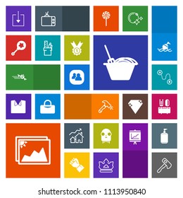 Modern, simple, colorful vector icon set with photo, web, fiction, airplane, rattle, space, food, spoon, alien, ufo, equipment, hammer, chinese, destination, monster, group, construction, dinner icons