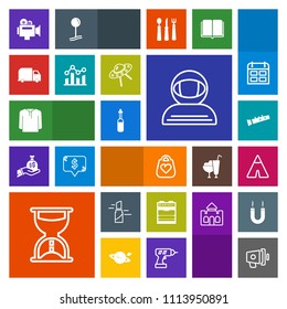 Modern, simple, colorful vector icon set with loud, announcement, clothing, style, megaphone, clock, time, travel, sand, delivery, outdoor, red, musical, oven, lipstick, kitchen, hour, speaker icons