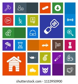 Modern, simple, colorful vector icon set with fun, axe, truck, restaurant, fashion, pin, ball, explosion, fire, real, sport, spatula, hammer, head, computer, building, power, edible, danger, hat icons