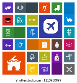 Modern, simple, colorful vector icon set with time, clock, shield, protection, architecture, medical, drink, document, plane, file, seamark, katana, security, travel, sea, cardiology, bread, pub icons