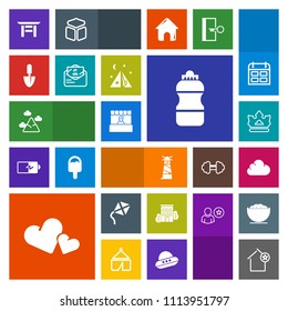 Modern, simple, colorful vector icon set with blue, house, nature, supermarket, beacon, cloud, building, work, heart, japan, food, romance, japanese, valentine, tool, kite, light, leisure, sky icons