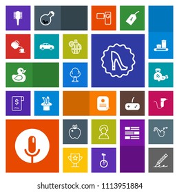 Modern, simple, colorful vector icon set with brush, identity, organic, candy, frame, forest, drill, person, food, write, voice, internet, apple, toy, dentistry, microphone, fruit, nature, hair icons
