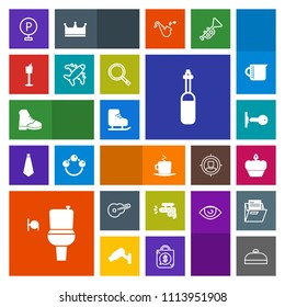 Modern, simple, colorful vector icon set with technology, luggage, white, trip, doughnut, door, drink, house, wc, boot, bag, equipment, restroom, car, play, lot, music, road, key, ice, vehicle icons