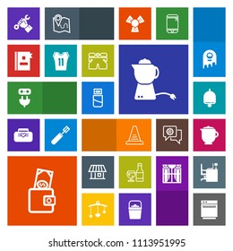 Modern, simple, colorful vector icon set with electricity, phone, directory, usb, energy, helmet, call, book, glass, gas, tea, alcohol, plug, kitchen, oven, industry, wallet, estate, teapot, up icons