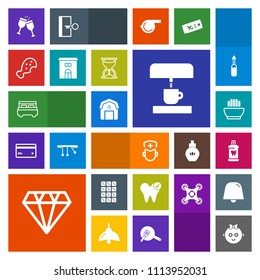 Modern, simple, colorful vector icon set with brush, sweet, crystal, childhood, chocolate, baby, health, hot, double, machine, food, wine, dessert, medicine, care, jewelry, dish, bedroom, bar icons
