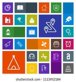 Modern, simple, colorful vector icon set with alarm, river, navigation, kayaking, couple, sound, tool, kayak, tent, presentation, technology, television, time, map, button, business, clock, cake icons