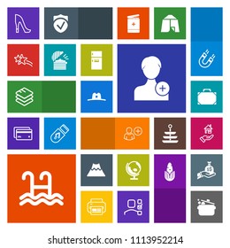 Modern, simple, colorful vector icon set with sign, crater, world, internet, account, west, map, object, globe, human, business, user, property, female, data, shoe, leather, star, information icons
