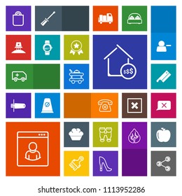 Modern, simple, colorful vector icon set with telephone, gift, vision, rescue, real, social, closed, internet, bag, price, axe, space, sign, travel, estate, mobile, medical, technology, male icons
