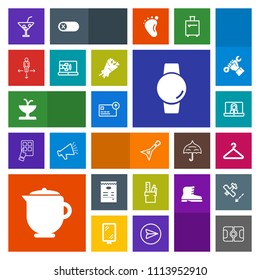 Modern, simple, colorful vector icon set with musical, business, hanger, soccer, fountain, cash, tea, cloakroom, money, stationery, teapot, sport, video, technology, architecture, time, guitar icons