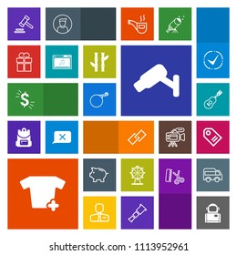 Modern, simple, colorful vector icon set with tag, finance, money, web, investment, label, clothes, concert, price, camera, cosmonaut, sign, lawyer, shirt, sale, dollar, park, eye, clothing, usd icons