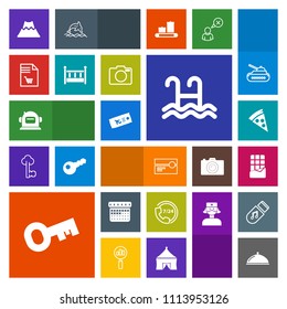 Modern, simple, colorful vector icon set with cassette, lunch, landscape, audio, dessert, shopping, crater, market, operator, schedule, list, science, music, sign, water, tape, ticket, calendar icons
