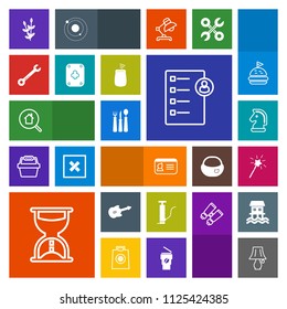Modern, simple, colorful vector icon set with pump, online, real, lamp, restaurant, music, name, table, horse, agriculture, musical, magic, business, light, chessboard, search, checklist, game icons