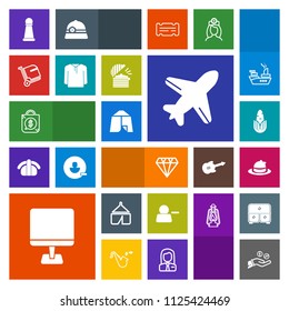Modern, simple, colorful vector icon set with pictogram, clothing, money, outdoor, adventure, computer, chess, price, gem, jewelry, plane, fashion, healthy, flight, diamond, crystal, tent, tag icons