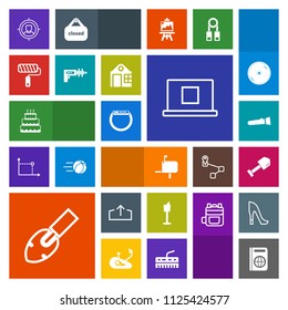 Modern, simple, colorful vector icon set with roll, marketing, flashlight, wine, post, message, torch, mail, construction, travel, gadget, paint, night, passport, profile, time, web, pie, smart icons