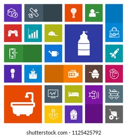 Modern, simple, colorful vector icon set with wheelchair, medical, fahrenheit, business, temperature, weight, clothing, can, camera, scale, box, technology, game, video, transfer, spray, paint icons