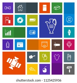 Modern, simple, colorful vector icon set with jug, pottery, identity, voice, space, sport, musical, dessert, sweet, data, page, music, id, flame, vase, lighter, station, decoration, paint, food icons