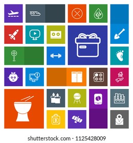 Modern, simple, colorful vector icon set with meat, media, electric, percussion, wax, grill, candle, rent, equipment, music, estate, map, fire, launch, airplane, cooking, house, small, box, foot icons