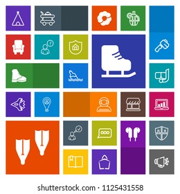 Modern, simple, colorful vector icon set with chat, adventure, screen, loudspeaker, chart, sea, sound, travel, flipper, mask, drink, sign, clean, camp, skating, voice, snorkel, astronaut, loud icons