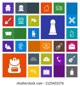 Modern, simple, colorful vector icon set with add, head, school, travel, furniture, health, liquid, transportation, template, sweet, horse, cloud, briefcase, shovel, game, chart, cake, tool, bag icons