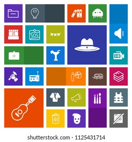 Modern, simple, colorful vector icon set with equipment, sign, musical, west, video, folder, wash, emergency, storage, grocery, meeting, loud, camera, store, presentation, document, sound, dont icons