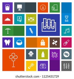 Modern, simple, colorful vector icon set with spray, cooler, pencil, equality, medical, object, japan, electric, umbrella, equipment, space, ventilator, restaurant, analysis, spacecraft, music icons