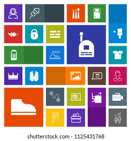 Modern, simple, colorful vector icon set with point, new, progress, clothing, online, ironing, child, travel, communication, shirt, housework, personal, old, mobile, human, call, photo, domestic icons