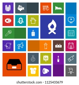 Modern, simple, colorful vector icon set with medal, bear, landmark, gold, love, file, travel, hot, tool, airport, winner, business, flame, nature, folder, fireplace, coat, bonfire, baggage, day icons