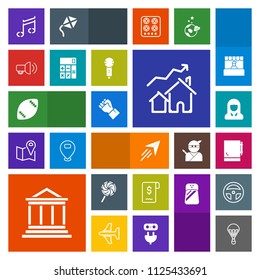 Modern, simple, colorful vector icon set with finance, finger, property, american, sale, hand, lollipop, stadium, music, notepad, lady, parachuting, flight, human, football, girl, increase, bank icons