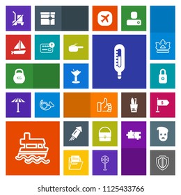 Modern, simple, colorful vector icon set with bag, bar, temperature, finance, protect, protection, shopping, vessel, festival, celebration, security, travel, boat, location, alcohol, firework icons