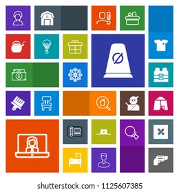 Modern, simple, colorful vector icon set with technology, jacket, phone, adventure, hat, profile, call, rudder, stationary, human, finance, vest, sheriff, business, money, cash, clothing, safety icons