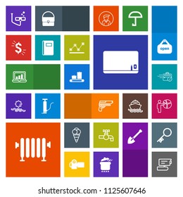 Modern, simple, colorful vector icon set with sport, mask, computer, screen, businessman, tv, food, water, luggage, business, hot, scuba, meeting, record, faucet, blackboard, weapon, camera, ice icons