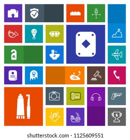 Modern, simple, colorful vector icon set with airplane, stationary, toothpaste, achievement, bowl, food, bike, bicycle, jazz, communication, game, first, poker, flight, equipment, dental, travel icons