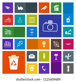 Modern, simple, colorful vector icon set with leather, jewelry, weapon, waste, pub, truck, radio, air, music, photography, style, audio, parachute, record, object, hot, transportation, sign, bag icons
