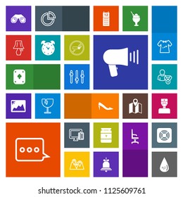 Modern, simple, colorful vector icon set with nutrition, time, switch, sport, drop, alarm, loudspeaker, sign, table, bodybuilding, clock, fashion, water, equality, female, message, light, play icons