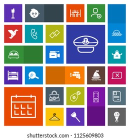 Modern, simple, colorful vector icon set with microphone, hat, music, leather, location, object, water, white, time, bedroom, wine, play, style, map, timetable, origami, art, furniture, bed, bag icons