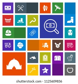 Modern, simple, colorful vector icon set with game, time, smart, space, watch, monster, vehicle, audio, seafood, food, dental, search, domino, ufo, concept, vessel, sea, fiction, car, gadget icons