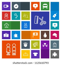 Modern, simple, colorful vector icon set with wear, food, fashion, uniform, waiter, video, asian, technology, robot, hair, waitress, japanese, service, microphone, people, sign, futuristic, work icons