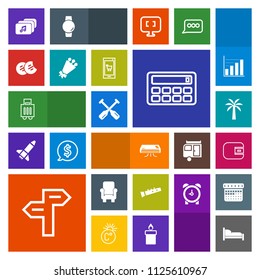 Modern, simple, colorful vector icon set with money, business, luggage, flower, bedroom, button, musical, blossom, air, water, arrow, baggage, boat, wallet, direction, sweet, bouquet, cookie,  icons