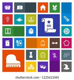 Modern, simple, colorful vector icon set with office, planet, file, computer, paper, food, hat, furniture, white, chef, dessert, alien, japan, chief, bag, japanese, earth, phone, music, object icons