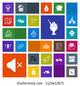 Modern, simple, colorful vector icon set with technology, spacecraft, parachuting, door, volume, food, vessel, space, cream, people, sweet, storage, bag, security, jump, extreme, storehouse, ufo icons