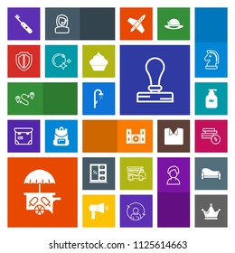 Modern, simple, colorful vector icon set with van, travel, crown, royal, position, bathroom, dumper, bank, care, stationery, video, hygiene, bath, king, health, technology, queen, clean, vehicle icons