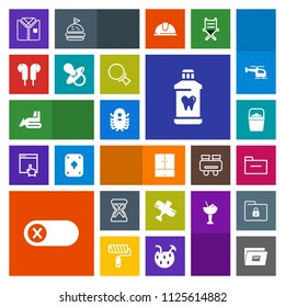 Modern, simple, colorful vector icon set with machinery, sign, bucket, switch, monster, timer, paper, turn, fashion, airplane, alien, object, plane, handle, time, storage, hygiene, off, business icons