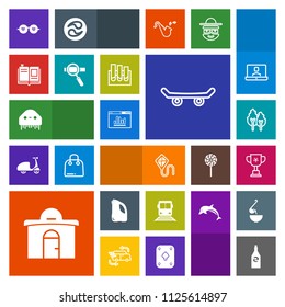 Modern, simple, colorful vector icon set with drink, sky, skater, alien, estate, hippie, nature, can, summer, transportation, victory, liquid, skate, white, monster, fiction, championship, cup icons