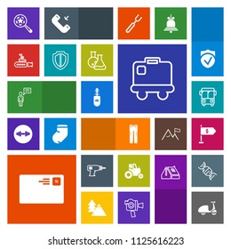 Modern, simple, colorful vector icon set with baggage, airport, bag, communication, sport, road, hand, agricultural, send, find, clothing, bicycle, cycle, finance, pants, travel, luggage, chat icons